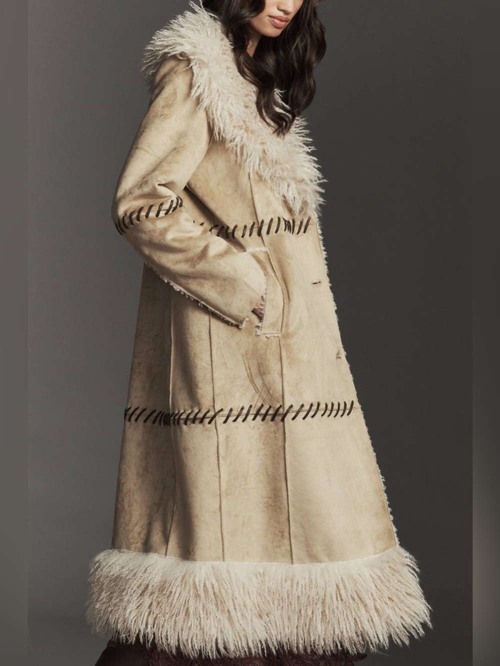 By Anthropologie Faux-Suede Longline Coat - Picture 4 of 10
